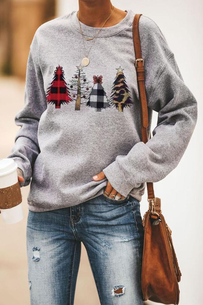 Christmas Tree Print Pullover Sweatshirt