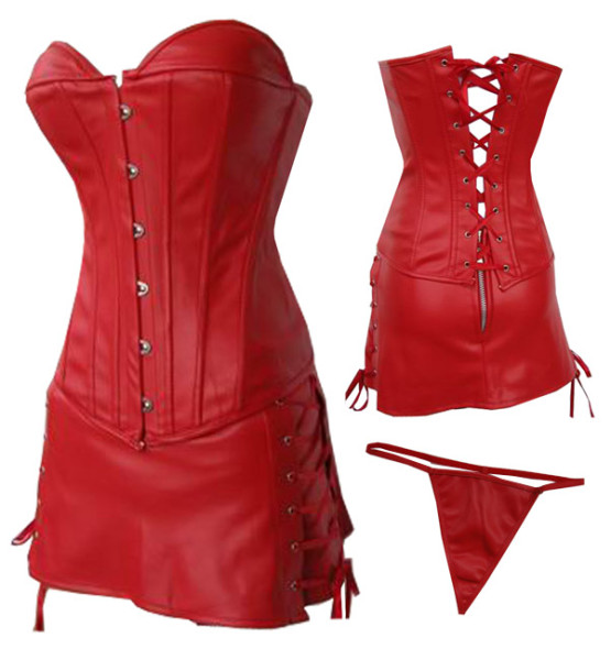 LAK28-2 Leather Corset & Skirt Set