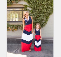 Family Fitted Mother and Daughter Casual Boho Stripe Maxi Dress Matching Outfits