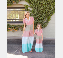Summer Family Clothes Mother Daughter Beach Dresses Womens Kids Girls Long Dress