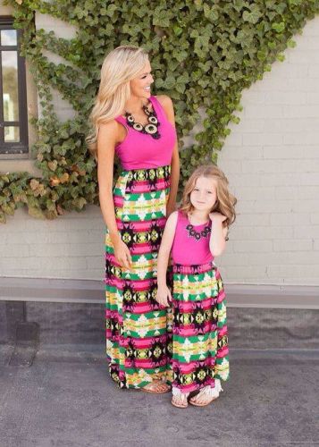 Summer Women Mother Daughter Matching Dresses Summer Girl Dress Clothes Outfit