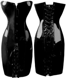 Sexy Charming PVC Bdsm Corset Dress Lace up Boned Bustier Dress Black (S--XXL)