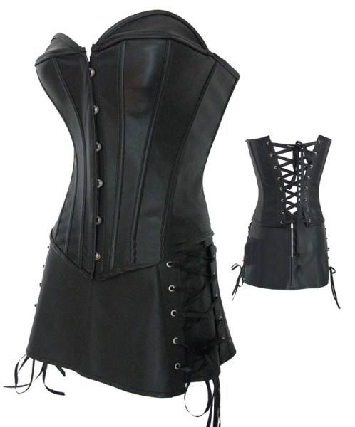 LAK28-1black luxurious leather corset with skirt
