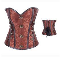 AM2837-3 Brocade Steampunk Corset with Chains Full Steel Boned