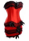 la068-2red Burlesque Corset & Skirt Set