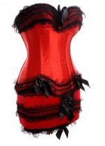 la068-2red Burlesque Corset & Skirt Set
