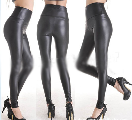 Y1055-1 Fashion Deep Black Faux Leather Leggings