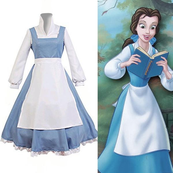 Beauty And The Beast Cosplay Costume Princess Belle Maid Dress