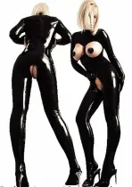 LKH-1077 sexy leather suits for women sexy black leather long suit