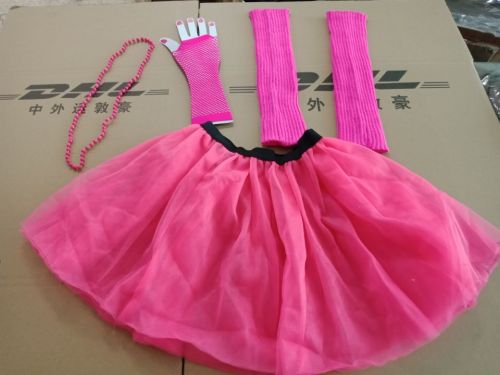 1980s neon costume tutu skirt leg warmer fishnet gloves set