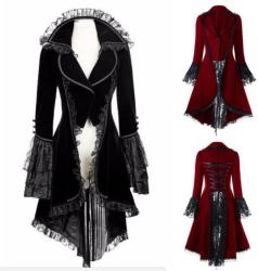 bc0651 Lace-up High Low Coat Black Steampunk Victorian Gothic Jacket