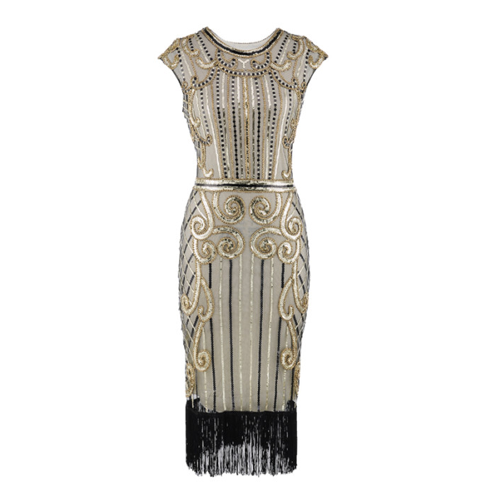 930 Women's 1920s o  Neck Fringed Gatsby dress