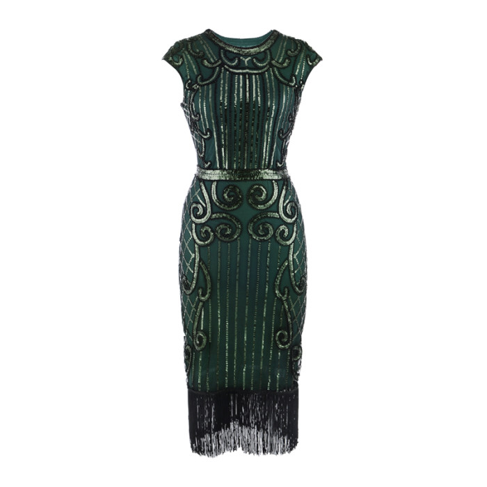 930 Women's 1920s o  Neck Fringed Gatsby dress