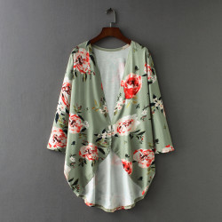 8675 Women Floral Print Chiffon Loose Shawl Kimono