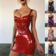 6667 PU Leather Dress Women Spaghetti Strap Dress