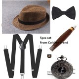 Ecoparty 1920s Mens Gatsby Gangster Accessories Set Panama Hat Suspender Bow Tie 1920s mens accessories set