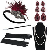 Costume accessory Women's Gloves feather headbands 1920s Flapper necklace earing Great Gatsby Accessories Cigarette Holder Set