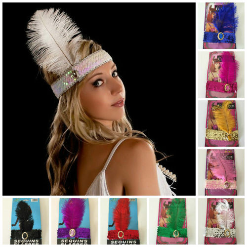 1920's flapper headband sequin feather head band party accessories fancy dress