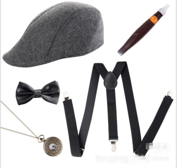 Mens 1920s 20s Gangster Set Hat Braces Tie Cigar Gatsby Costume Accessories  1920S FLAPPER GANGSTER COSTUME ACCESSORY