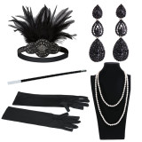 Costume accessory Women's Gloves feather headbands 1920s Flapper necklace earing Great Gatsby Accessories Cigarette Holder Set