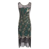 Vintage 1920s Flapper Great Gatsby Dress O-Neck Cap Sleeve Sequin Fringe Party Midi Dress Vestidos Verano 2018 Summer Dress