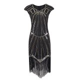 1920 s Vintage Gatsby aleta flecos Arte Deco vestido vestidos de fiesta de Midi de estilo borla vestidos de verano de manga larg