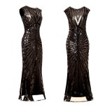 Long 20s Flapper Dress Vintage O Neck Sleeveless Backless Maxi Party Dress for Prom Cocktail