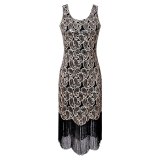 Women 1920s Sequin Flapper Dress Bead Embroidery Gatsby Sleeveless Ladies Fringe Cocktail Party Dress for Prom Theme Par