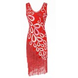 2019  Peackock pattern 1920s Flapper Dress Great Gatsby Party Evening Sequins Fringed Dresses Gown