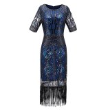 Great Gatsby Dress 1920s Vintage Flapper Sequined Embellished Fringed Dress Sleeve Midi Party Art Deco Double Lady Summer dress