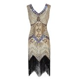 Plus Size 4XL Great Gatsby Party Dress Women 1920s Dress Sexy V-Neck Embroidery Fringe Sequin Beaded Tassels Hem Flapper Dress