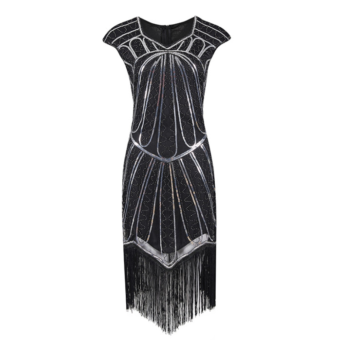 1920 s Vintage Gatsby aleta flecos Arte Deco vestido vestidos de fiesta de Midi de estilo borla vestidos de verano de manga larg