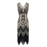 Plus Size 4XL Great Gatsby Party Dress Women 1920s Dress Sexy V-Neck Embroidery Fringe Sequin Beaded Tassels Hem Flapper Dress