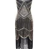 Retro Sequined Dress Nailed Fringed Dress High-end Banquet Nigh Queen Glitter Dress Cosplay