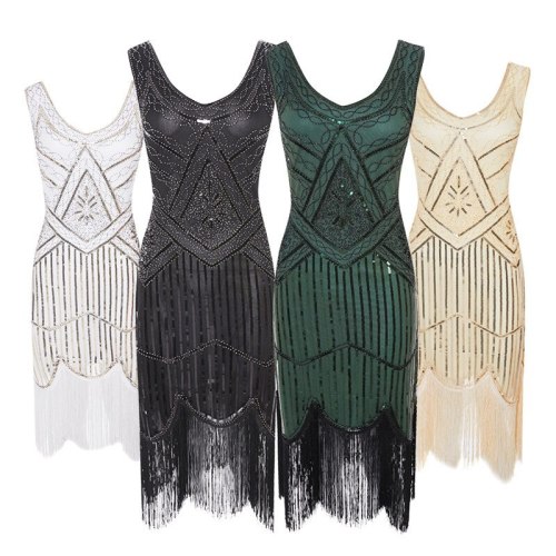 Retro Sequined Dress Nailed Fringed Dress High-end Banquet Nigh Queen Glitter Dress Cosplay