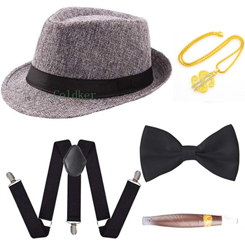 Mens 1920s 20s Gangster Set Hat Braces Tie Cigar Gatsby Kit Costume Accessories 