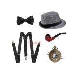 Cosplay Costumes Mens 1920s 20s Gangster Set Hat Braces Tie Cigar Gatsby Kit Costume Accessories
