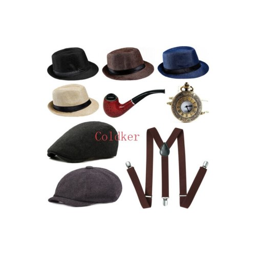 Cosplay Costumes Mens 1920s 20s Gangster Set Hat Braces Tie Cigar Gatsby Kit Costume Accessories