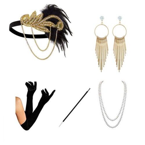 Women's 1920s Accessories Earring Headband Necklace Gloves Cigarette Holder Flapper Great Gatsby Costume Accessories Set Party