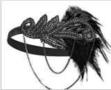 Silver 1920's Headband Flapper Headpiece Great Gatsby feather beaded headband Chain