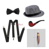 Cosplay Costumes 1920s Men Accessories Gangster Costume- Manhattan Hat Y-Back Suspenders Tie Cigar Party Accessory