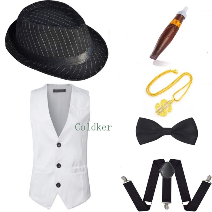 1920s Mens Gatsby Gangster Costume Accessories Set 30s Manhattan Fedora Hat Suspenders Vest Tie Party Accessory