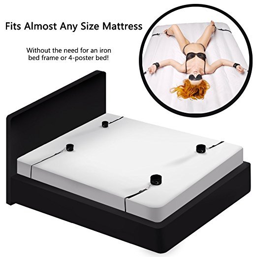 cob Restraints Kit Eye Mask Cuffs Tickler Fetish Bondage System Fits Any Size Mattress (Black)