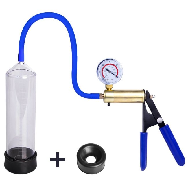 cob Male Manual Vacuum Penis Pump with Gauge + 2 Sleeves