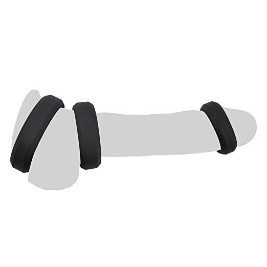 cob 3 Cock Ring Set Soft Silicone Penis Ring Set for Erection Enhancing 3 Different Sizes for Male (Black)
