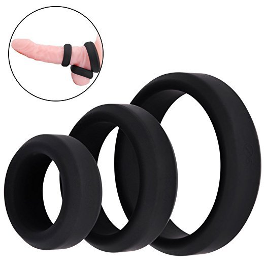 cob 3 Cock Ring Set Soft Silicone Penis Ring Set for Erection Enhancing 3 Different Sizes for Male (Black)