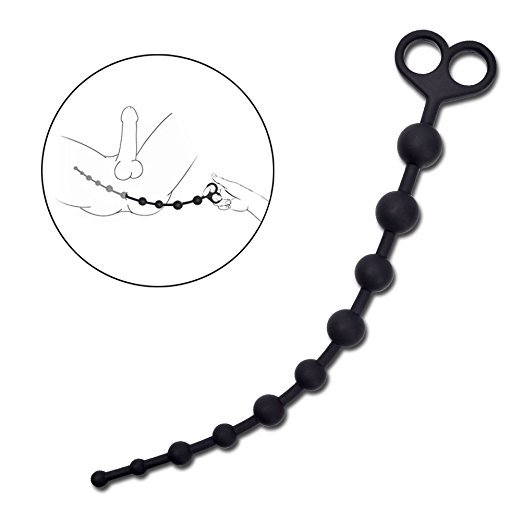 cob Silicone Anal Beads with Safe Pull Ring Anal Plug in Black