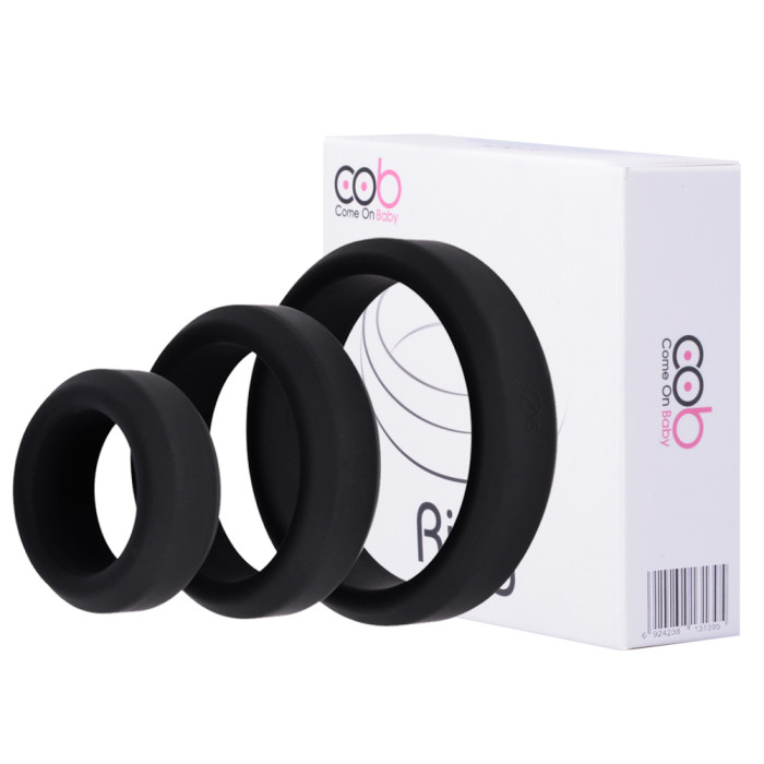 cob 3 Cock Ring Set Soft Silicone Penis Ring Set for Erection Enhancing 3 Different Sizes for Male (Black)