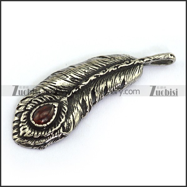 Large Antique Silver Feather Pendant in Stainless Steel p003816