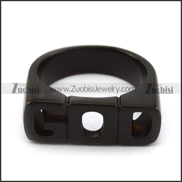 Black Plated GOD Ring r004411